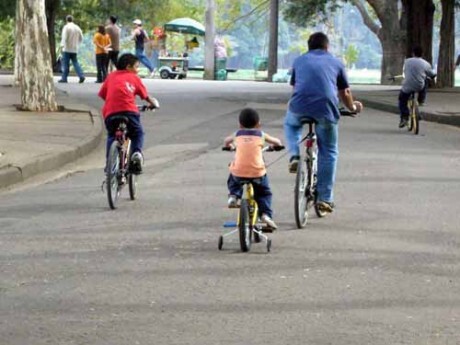 ibirapuera Pai e filhos pedalam no Parque Ibirapuera